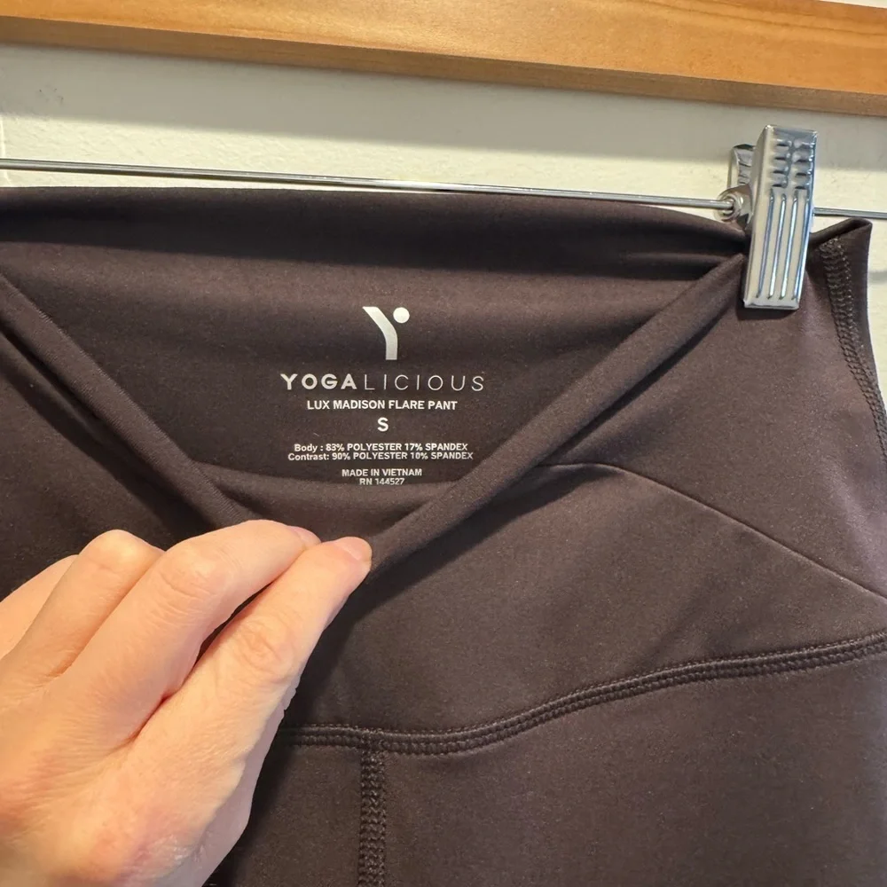Yogalicious Brown Flare Yoga Pants Crossover Waistband Small NWT